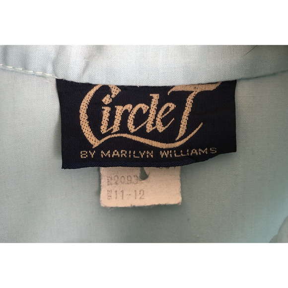 VTG CIRCLE T Western Ruffle Snap Shirt Sz 11 36" Bust Blue Long Puff Sleeve USA - Picture 3 of 9